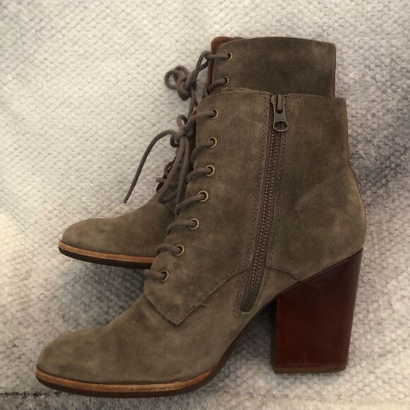 Kork-Ease ELFA Women’s Size 8.5M Taupe Suede Lace-Up Ankle Boots Block Heel - Picture 6 of 12
